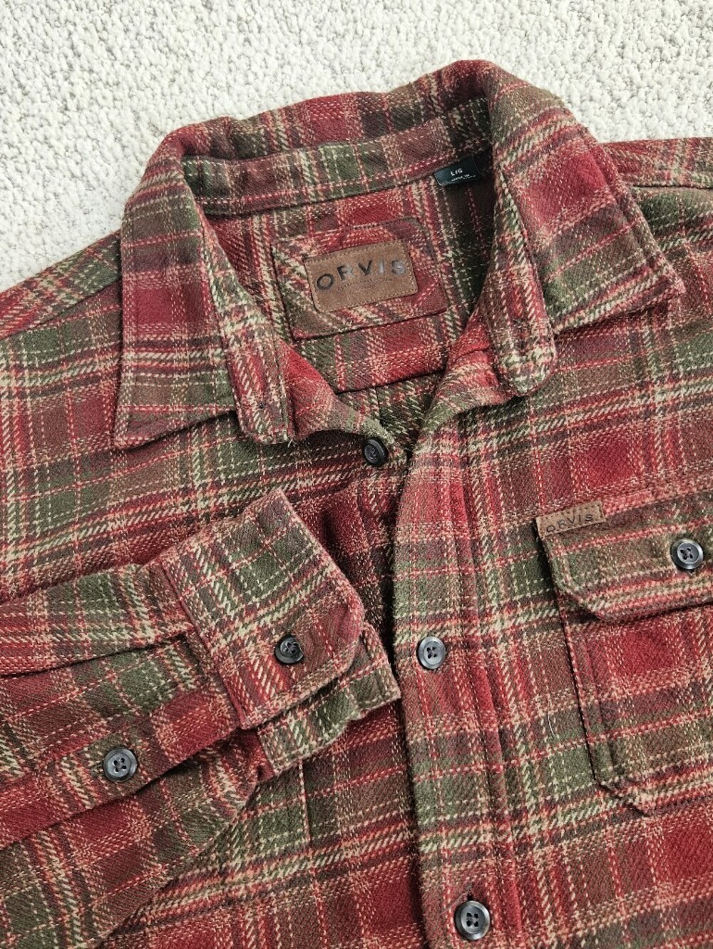 Orvis Shirt Jac Mens Plaid Cotton Mid Weight L Red Hip And Chest Pockets Outdoor